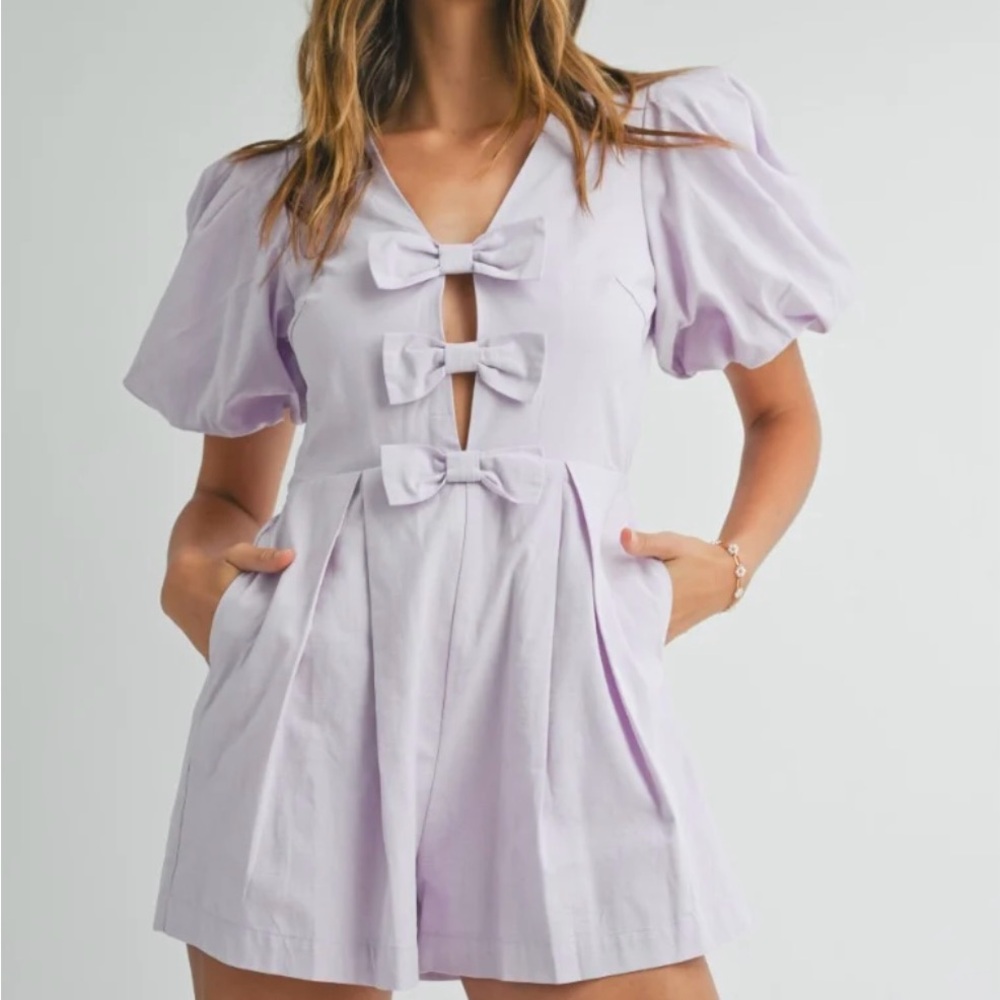 MARBLE Light Purple Romper with Bow Detail
